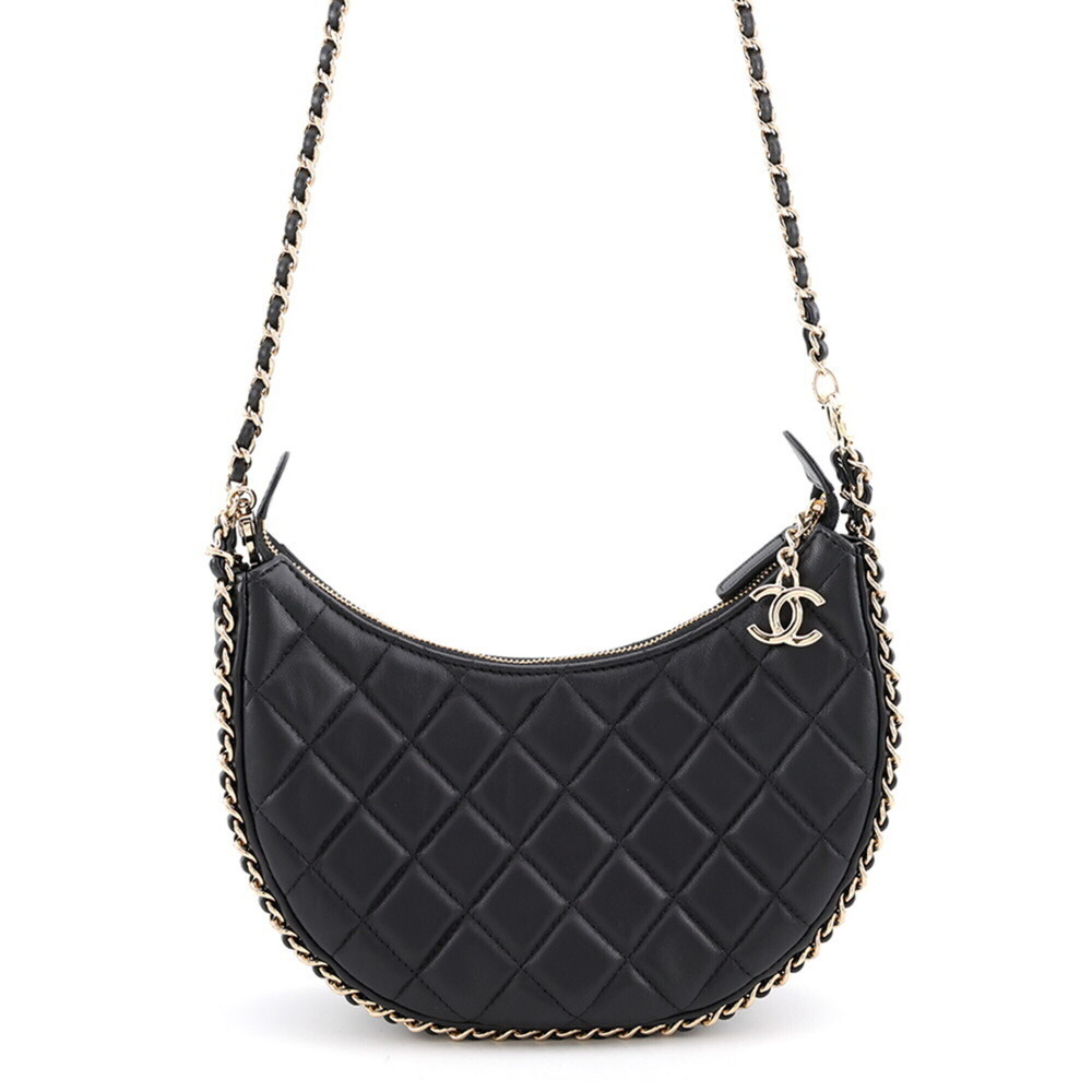 Chanel Chain Shoulder Bag Matelassé Small Hobo Coco Mark Lambskin AS3917 Blac...